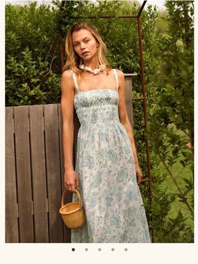 La Maregold June Dress Sleeveless Floral Smocked Maxi Dress in Light Blue